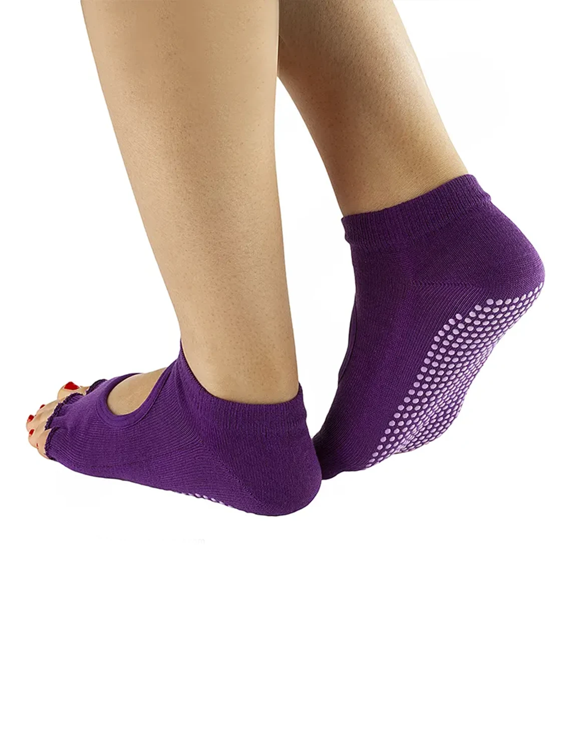 جوراب پیلاتس زنانه بدون برند جلو باز گلدن استار استپ دار